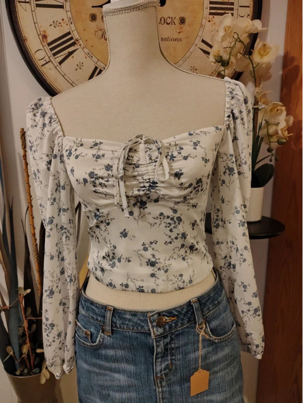Gianni Bini Satin Floral Puff Sleeve Top | Size 0